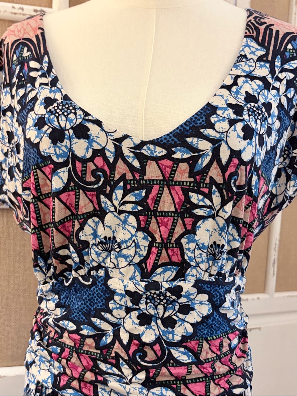 Anthropologie Meadow Rue Floral Dress Blue Pink Boho Large
